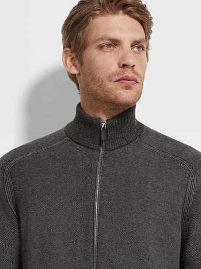 Zegna Grey And Dark Brown Cashseta Full Zip Cardigan