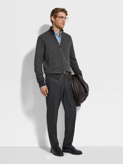 Zegna Grey And Dark Brown Cashseta Full Zip Cardigan