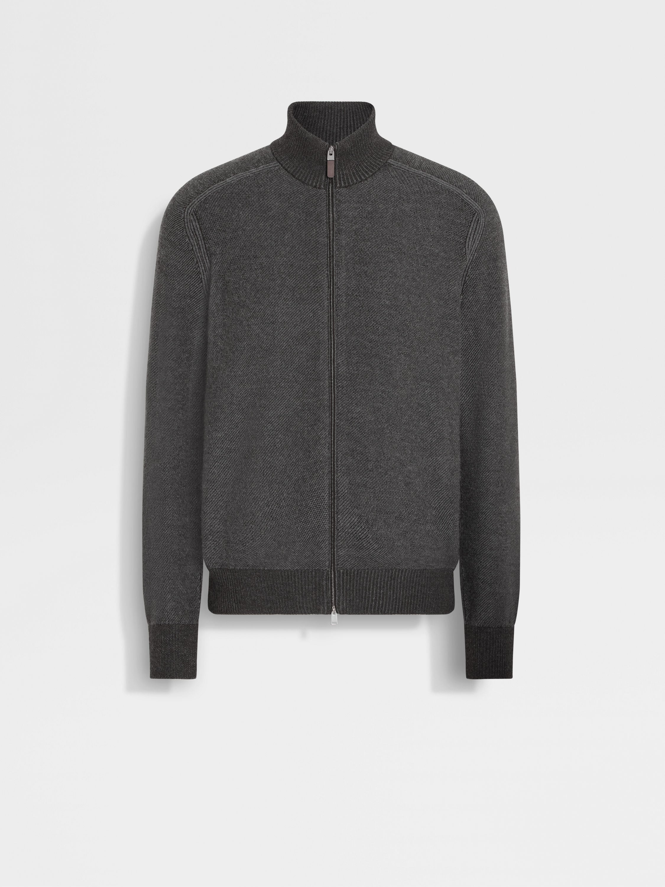 Zegna Grey And Dark Brown Cashseta Full Zip Cardigan