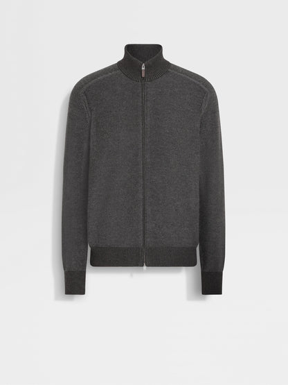 Zegna Grey And Dark Brown Cashseta Full Zip Cardigan
