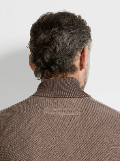 Zegna Brown And Light Taupe Cashseta Full Zip Cardigan