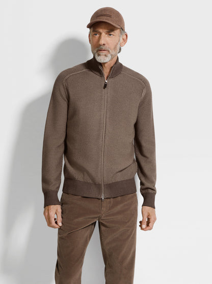 Zegna Brown And Light Taupe Cashseta Full Zip Cardigan