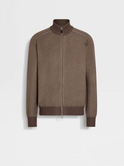 Zegna Brown And Light Taupe Cashseta Full Zip Cardigan