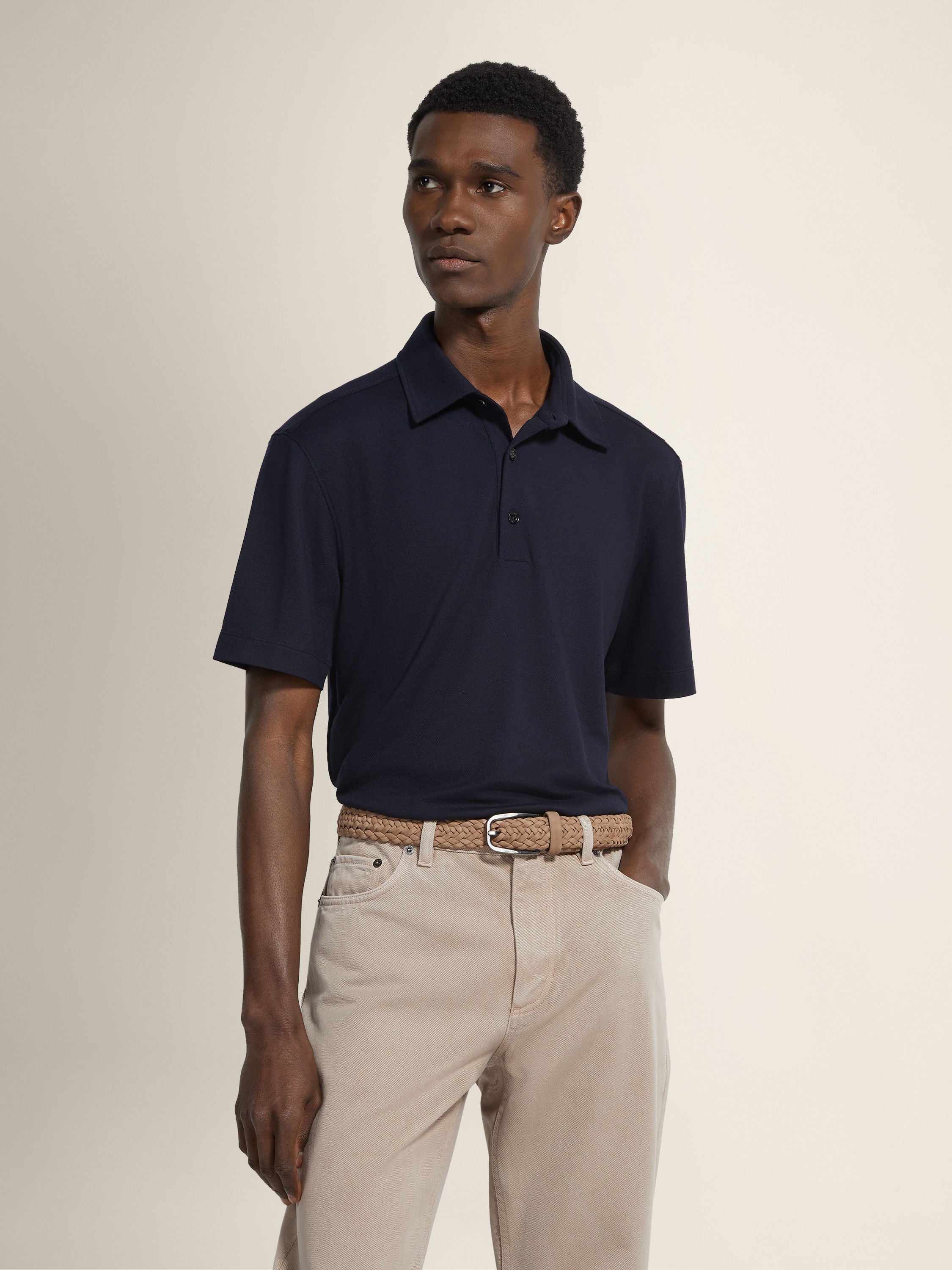 Zegna Ink Blue Vellus Aureum Polo Shirt
