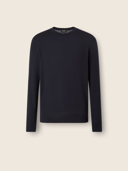 Zegna Navy Blue Wool Crewneck