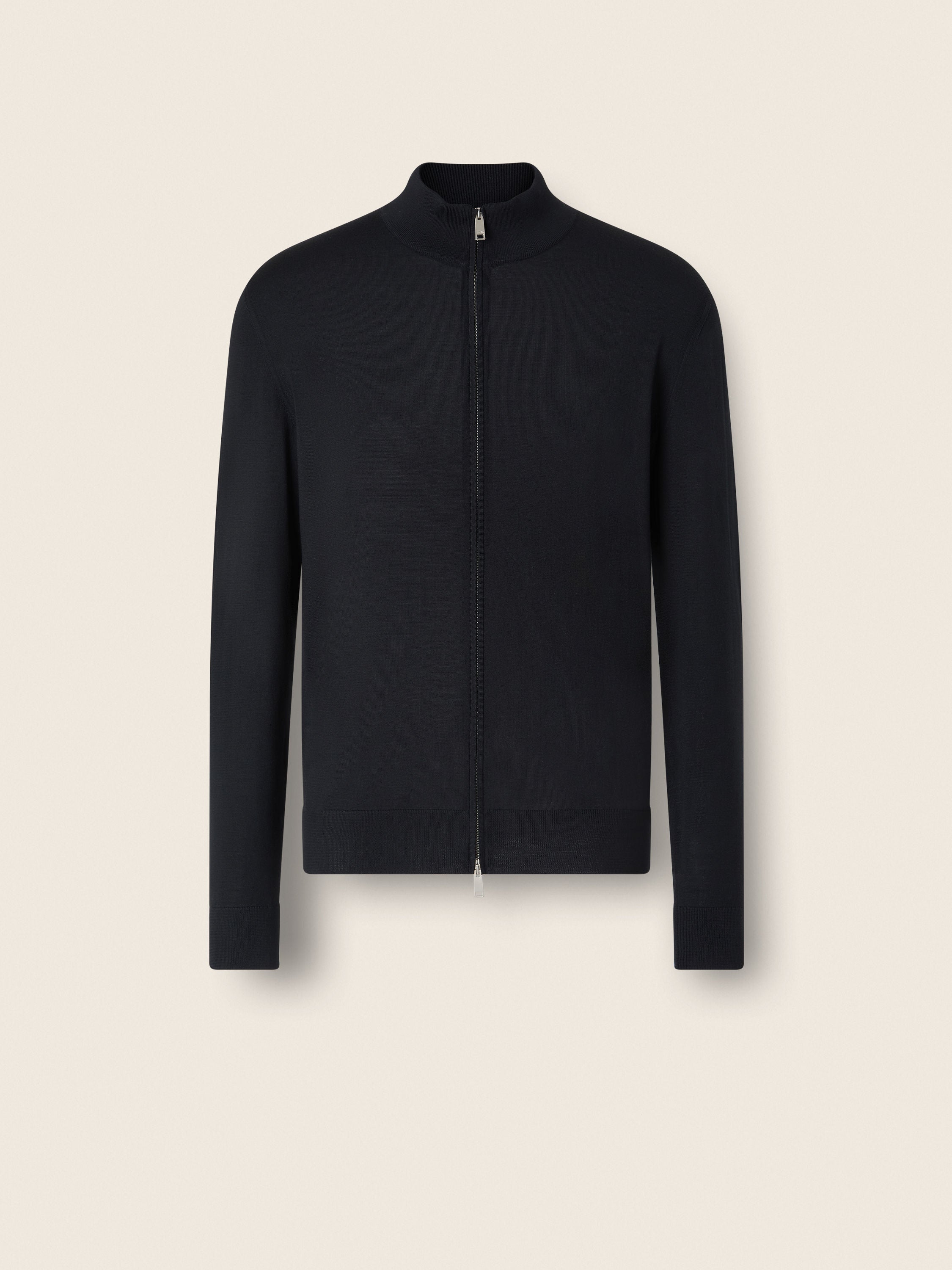 Zegna Black Wool Full Zip Cardigan