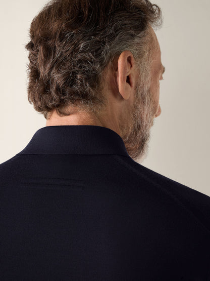 Zegna Navy Blue Wool Polo Shirt