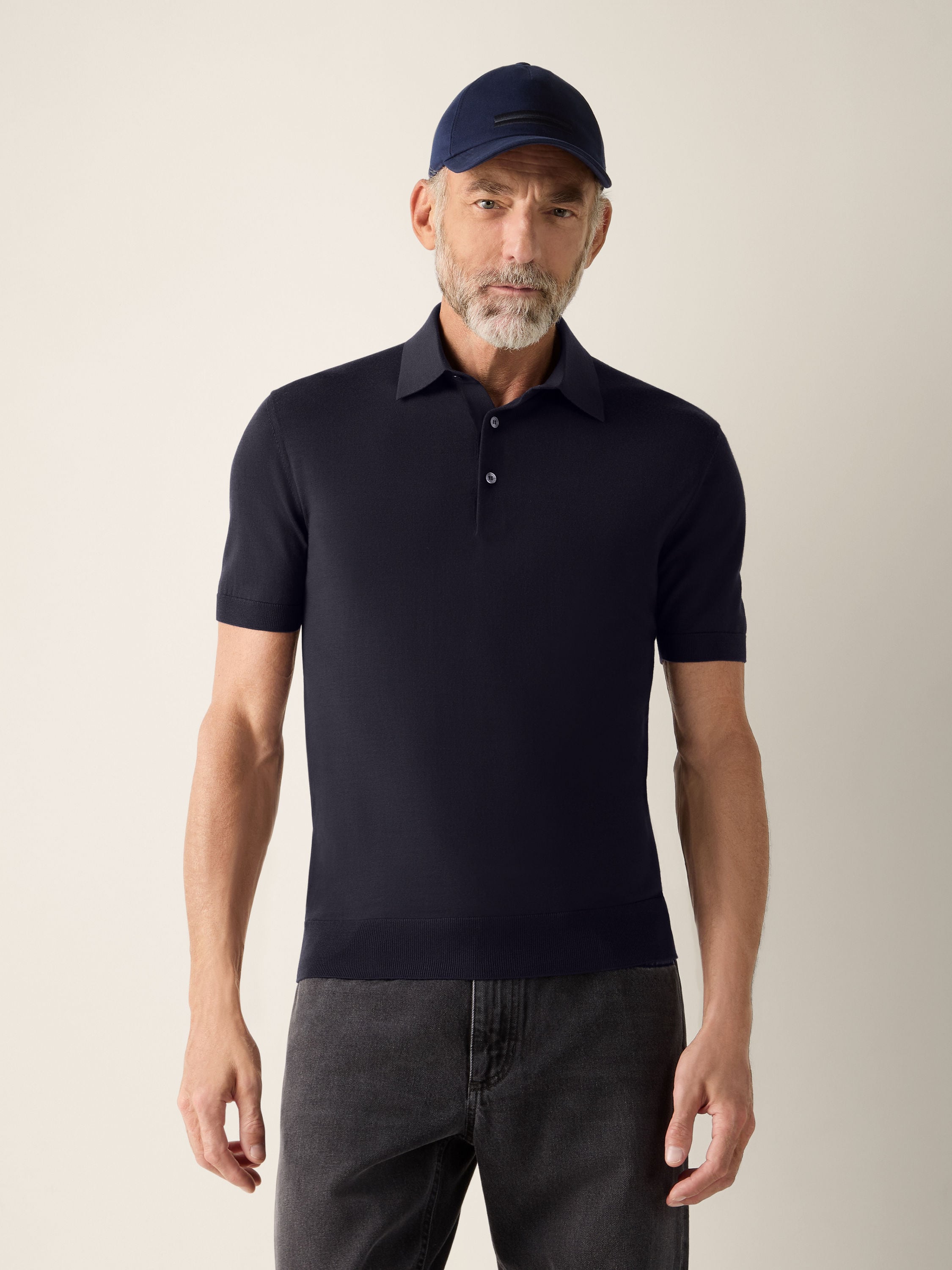 Zegna Navy Blue Wool Polo Shirt
