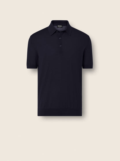 Zegna Navy Blue Wool Polo Shirt
