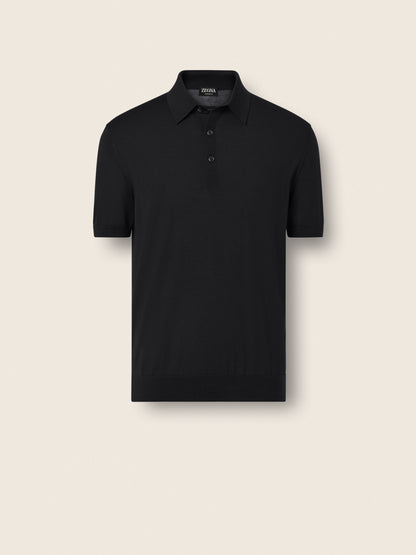 Zegna Black Wool Polo Shirt