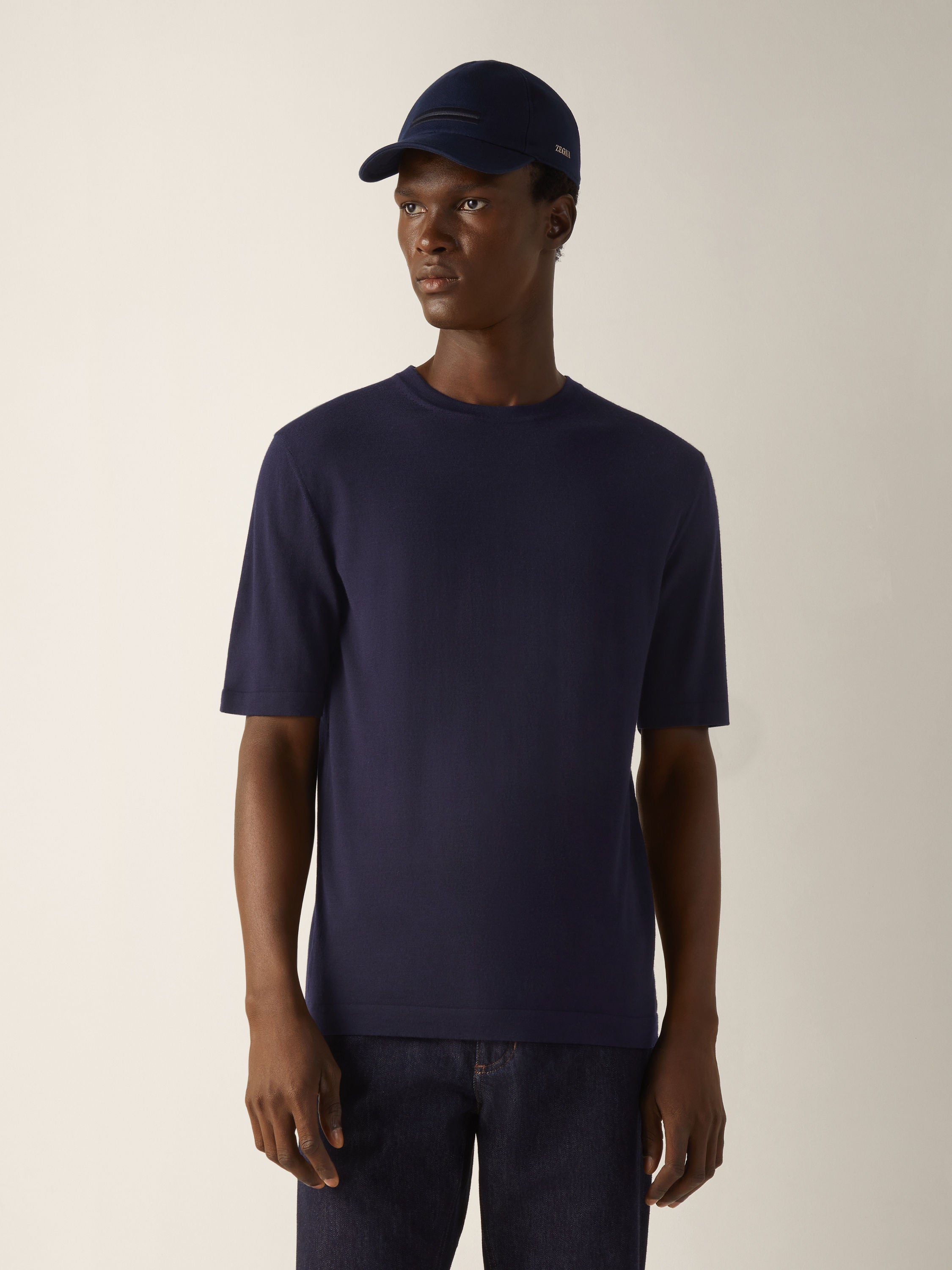 Zegna Navy Blue Wool T-Shirt