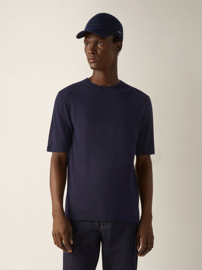 Zegna Navy Blue Wool T-Shirt