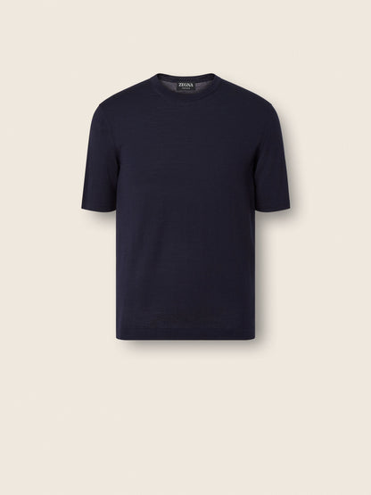 Zegna Navy Blue Wool T-Shirt