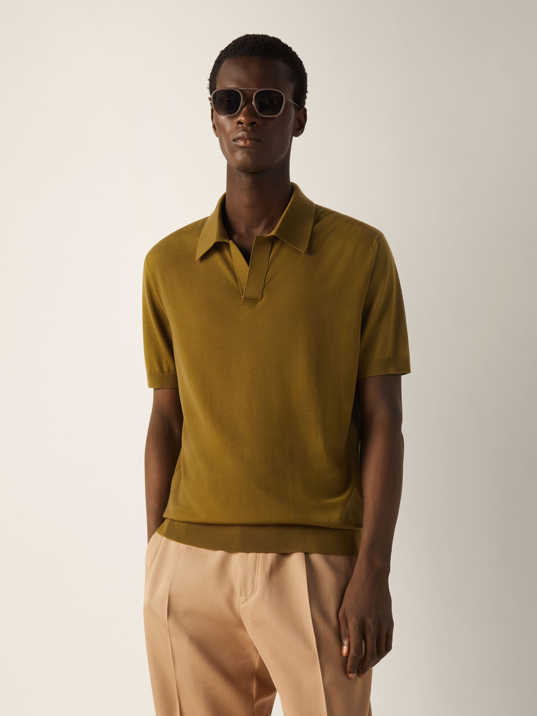 Zegna Olive Green Vellus Aureum Polo Shirt