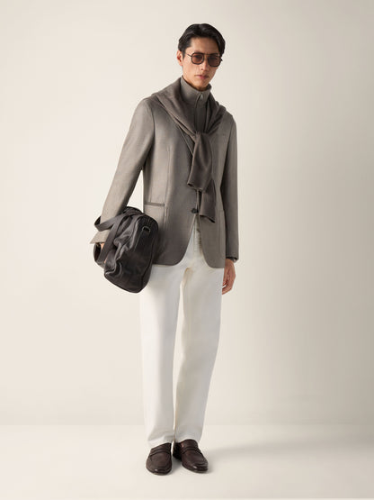Zegna Dark Taupe Mlange Cashmere Silk And Linen Jacket