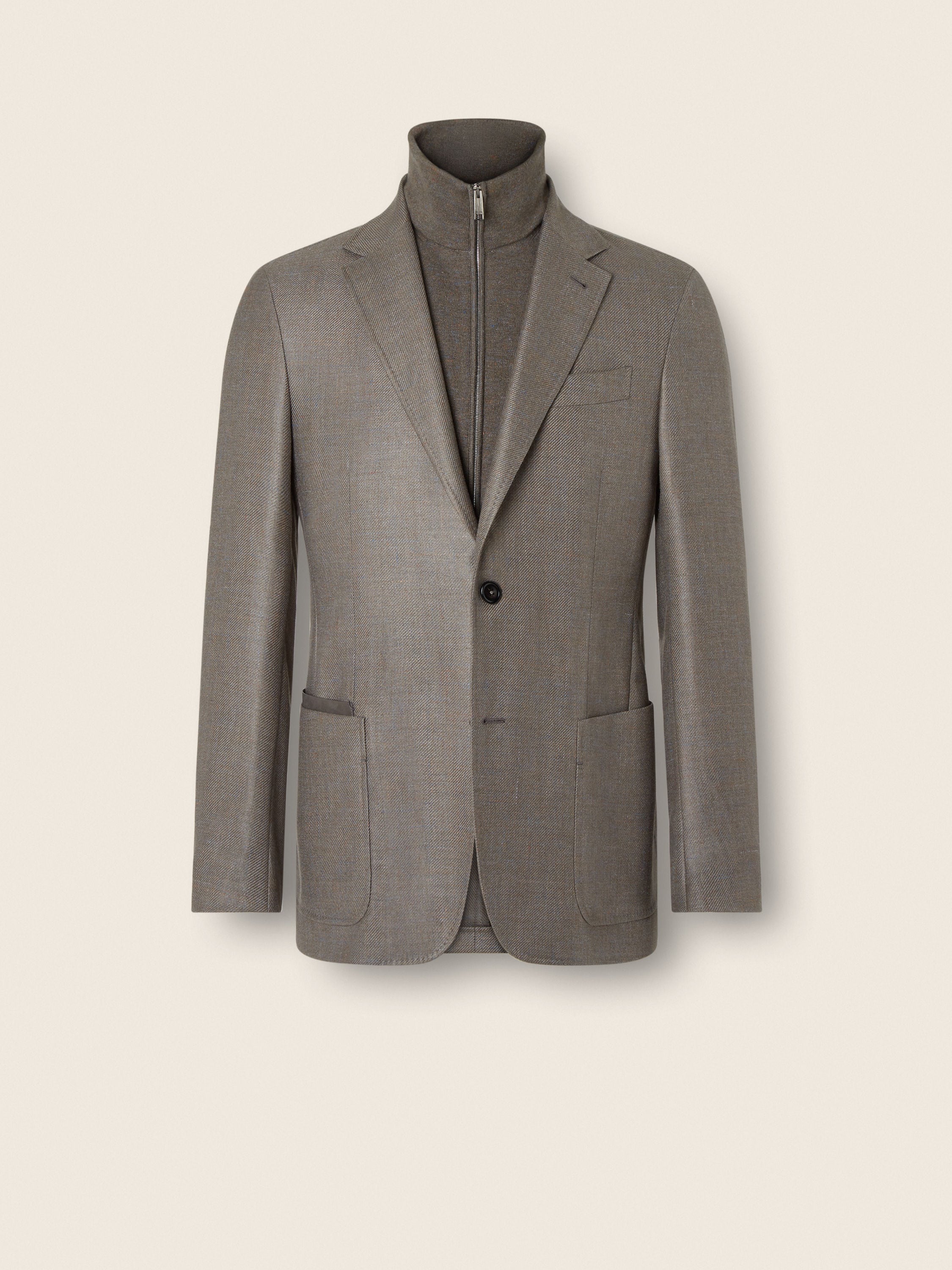 Zegna Dark Taupe Mlange Cashmere Silk And Linen Jacket