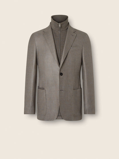 Zegna Dark Taupe Mlange Cashmere Silk And Linen Jacket