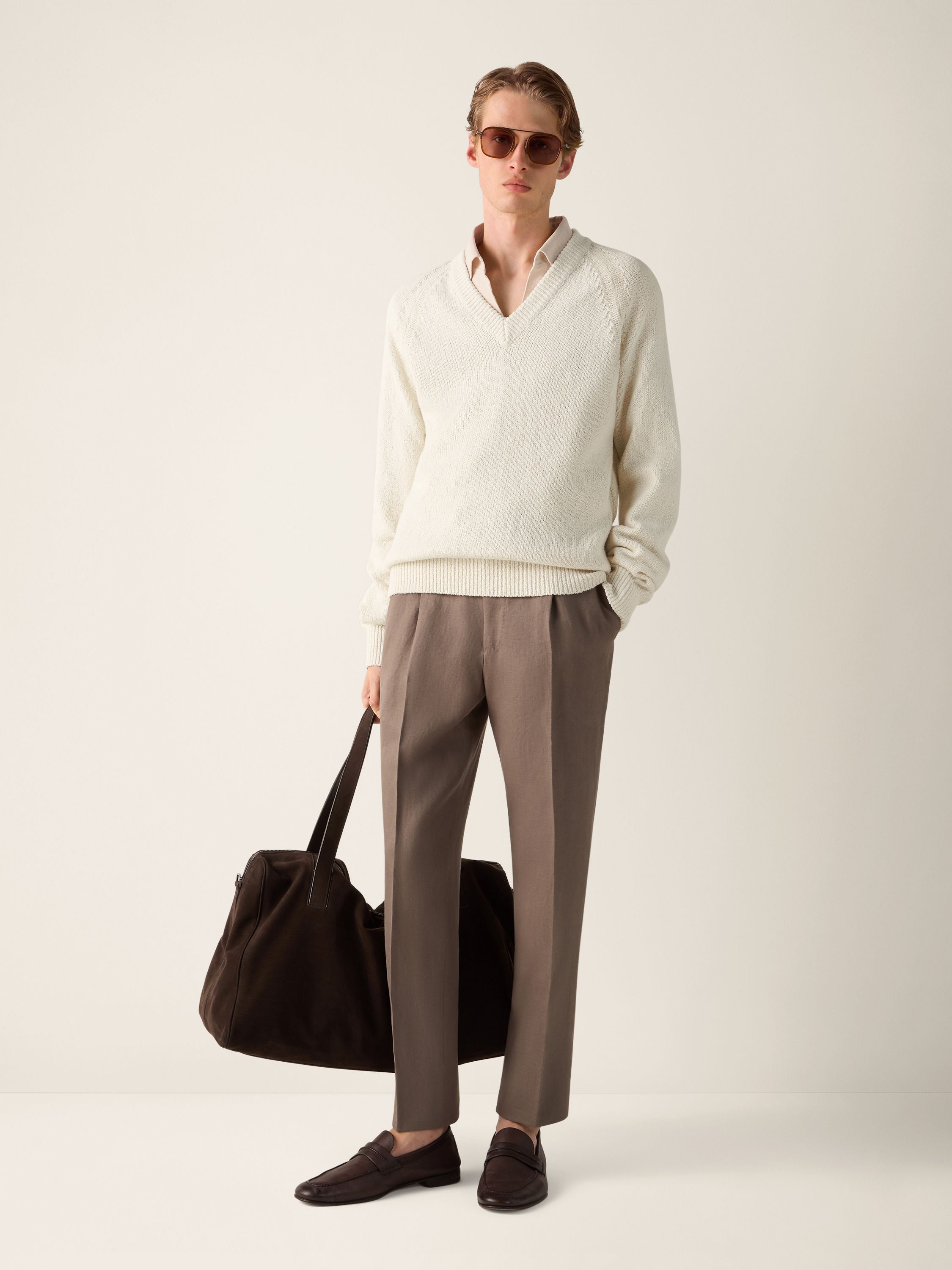 Zegna White Cotton V-Neck