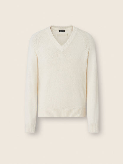 Zegna White Cotton V-Neck