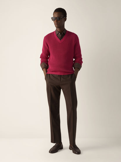 Zegna Dark Pink Cotton And Silk V-Neck