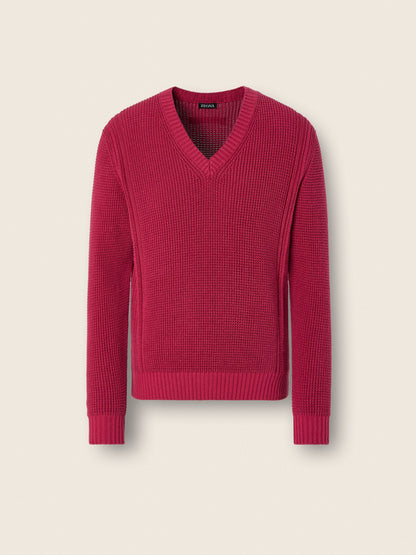 Zegna Dark Pink Cotton And Silk V-Neck