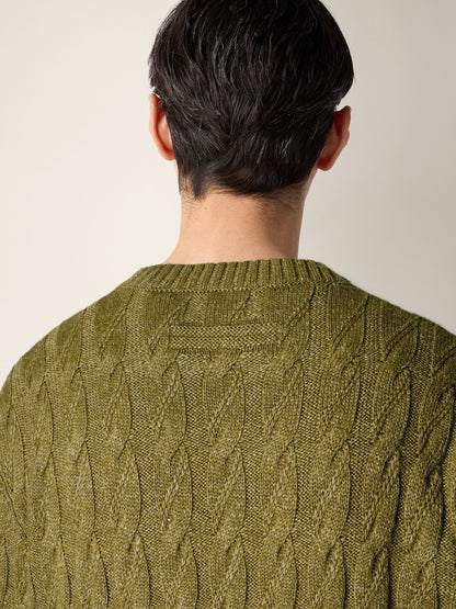 Zegna Olive Green Mlange Linen Cashmere And Silk Crewneck