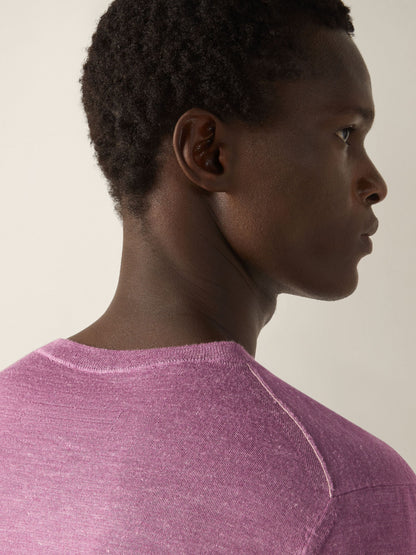 Zegna Pink Mlange Silk Cashmere And Linen Crewneck