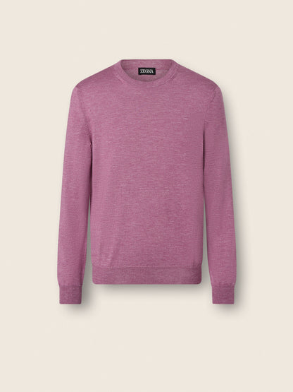 Zegna Pink Mlange Silk Cashmere And Linen Crewneck