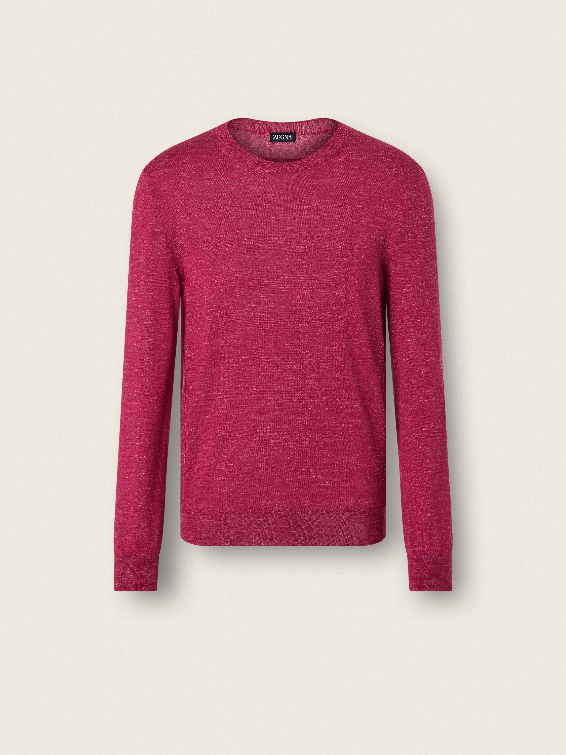Zegna Dark Pink Mlange Silk Cashmere And Linen Crewneck