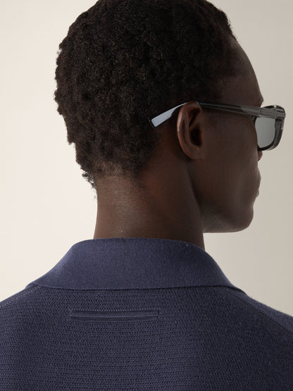 Zegna Dark Indigo Blue Cashmere And Silk Polo Shirt