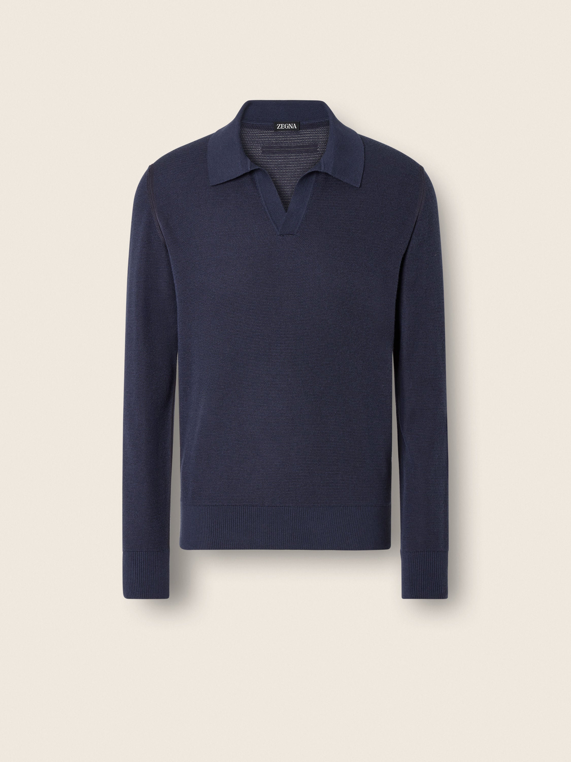 Zegna Dark Indigo Blue Cashmere And Silk Polo Shirt