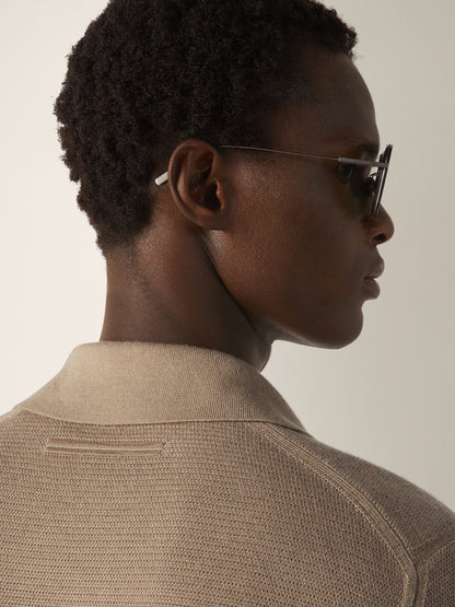 Zegna Light Taupe Cashmere And Silk Polo Shirt