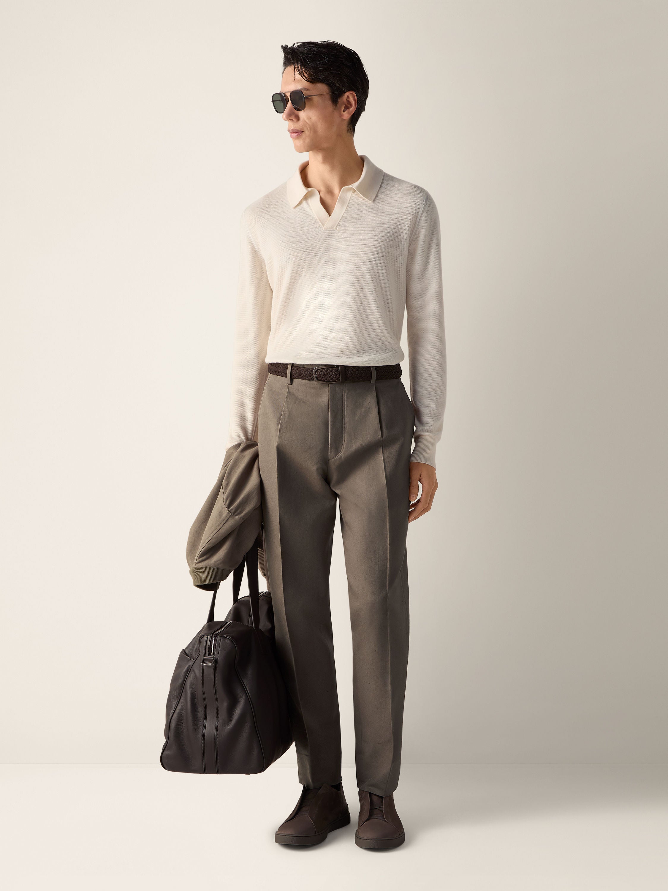 Zegna Dark Taupe Cotton And Linen Pants