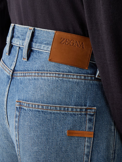 Zegna Light Blue Bleached Cotton Roccia Jeans