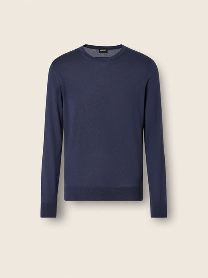 Zegna Dark Indigo Blue Mlange Cashseta Crewneck