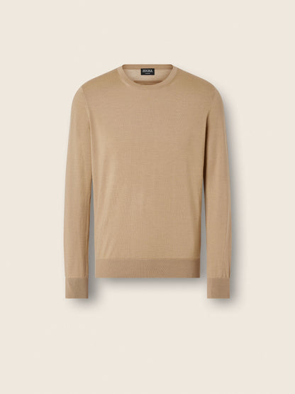 Zegna Beige Mlange Cashseta Crewneck
