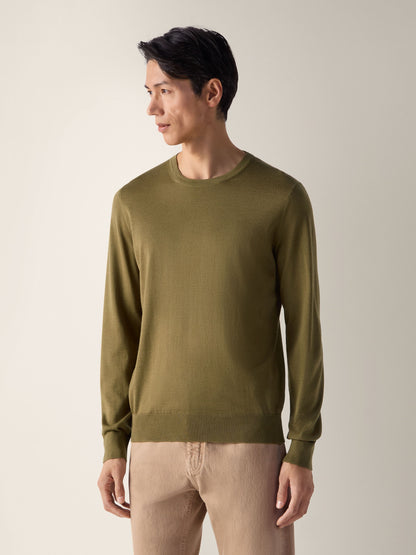 Zegna Olive Green Cashseta Crewneck