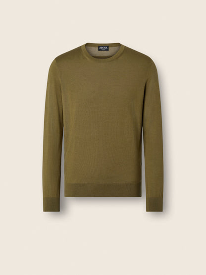 Zegna Olive Green Cashseta Crewneck