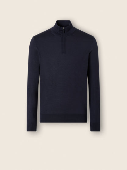 Zegna Navy Blue Mlange Cashseta Zip Mock