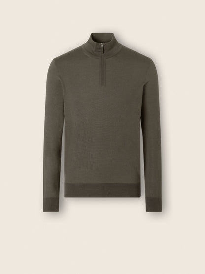 Zegna Dark Taupe Mlange Cashseta Zip Mock