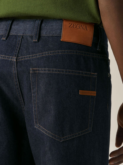 Zegna Dark Blue Rinse-Washed Cotton And Silk Roccia Jeans