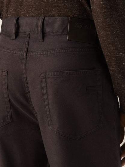 Zegna Dark Brown Stretch Cotton And Linen Roccia Pants