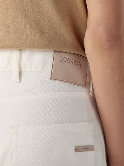 Zegna White Stretch Cotton And Linen Roccia Pants