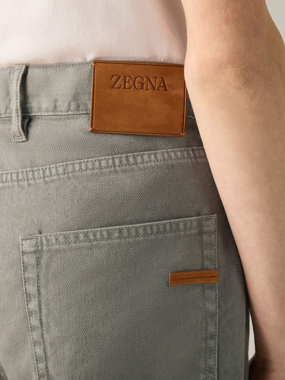 Zegna Dark Taupe Stretch Cotton And Linen Roccia Pants