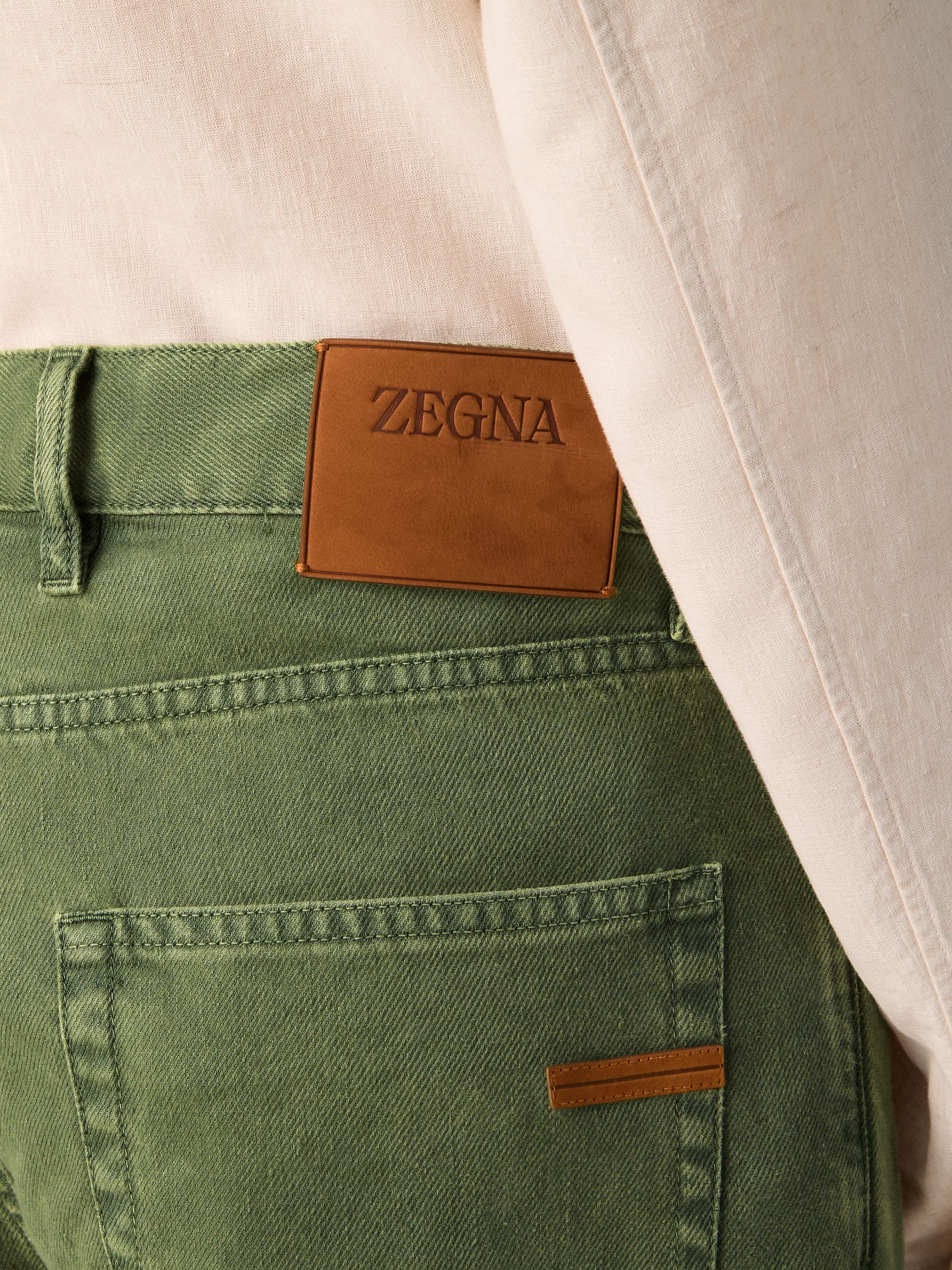Zegna Pine Green Stretch Cotton And Linen Roccia Pants