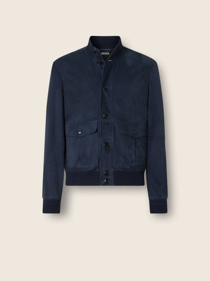 Zegna Dark Indigo Blue Suede Blouson