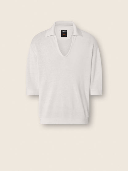 Zegna White Oasi Lino Polo Shirt