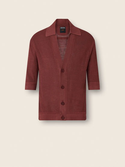 Zegna Dark Burgundy Oasi Lino Polo Shirt