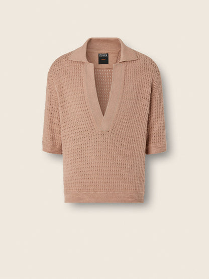Zegna Beige Cotton And Linen Polo Shirt