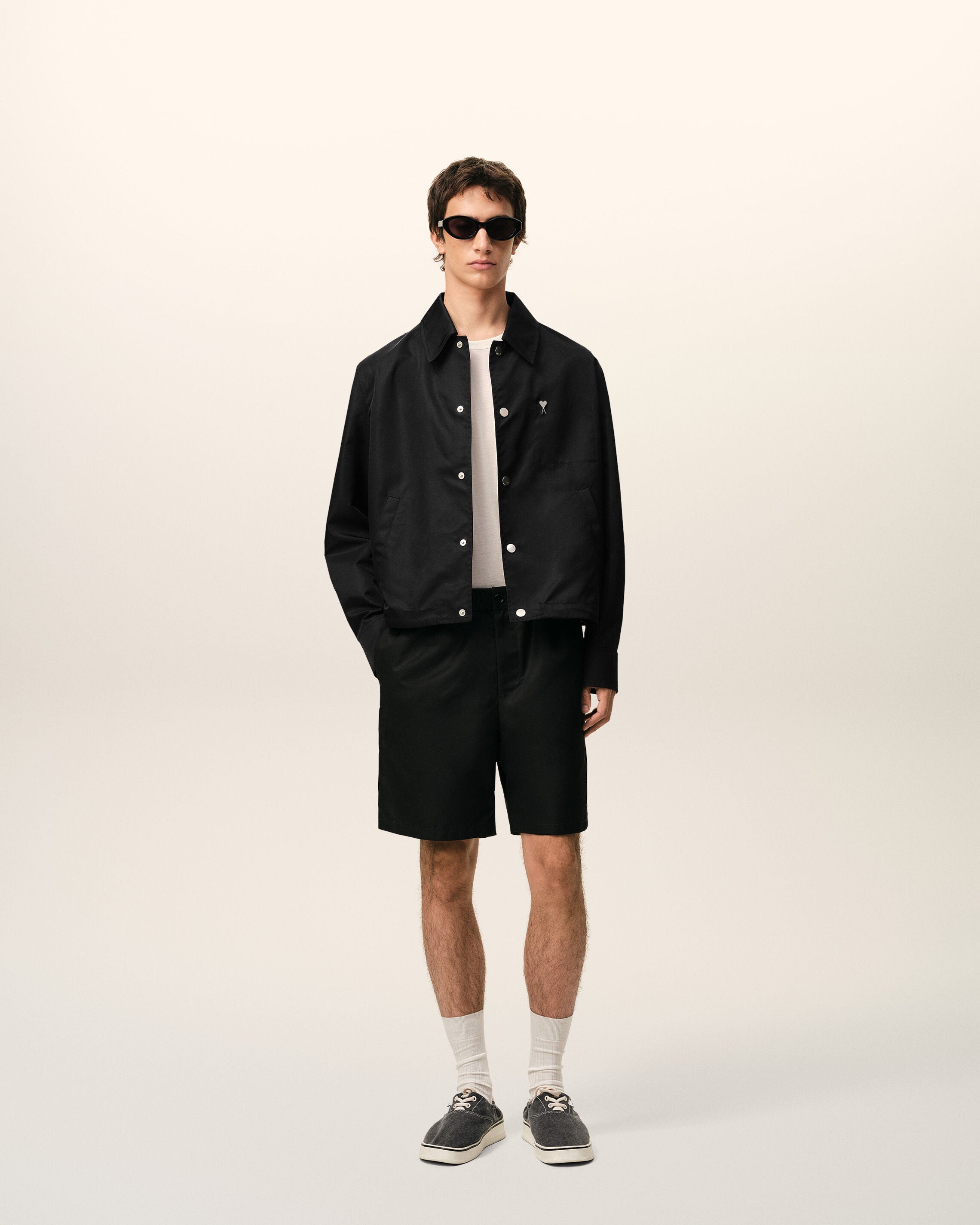 Black Nylon Ami De Coeur Stud Buttoned Jacket